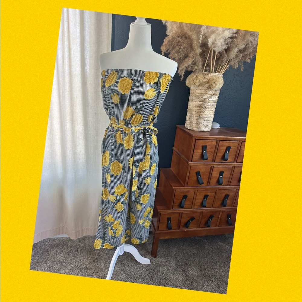 Source Unknown Strapless Dress with Yellow Floral Pattern